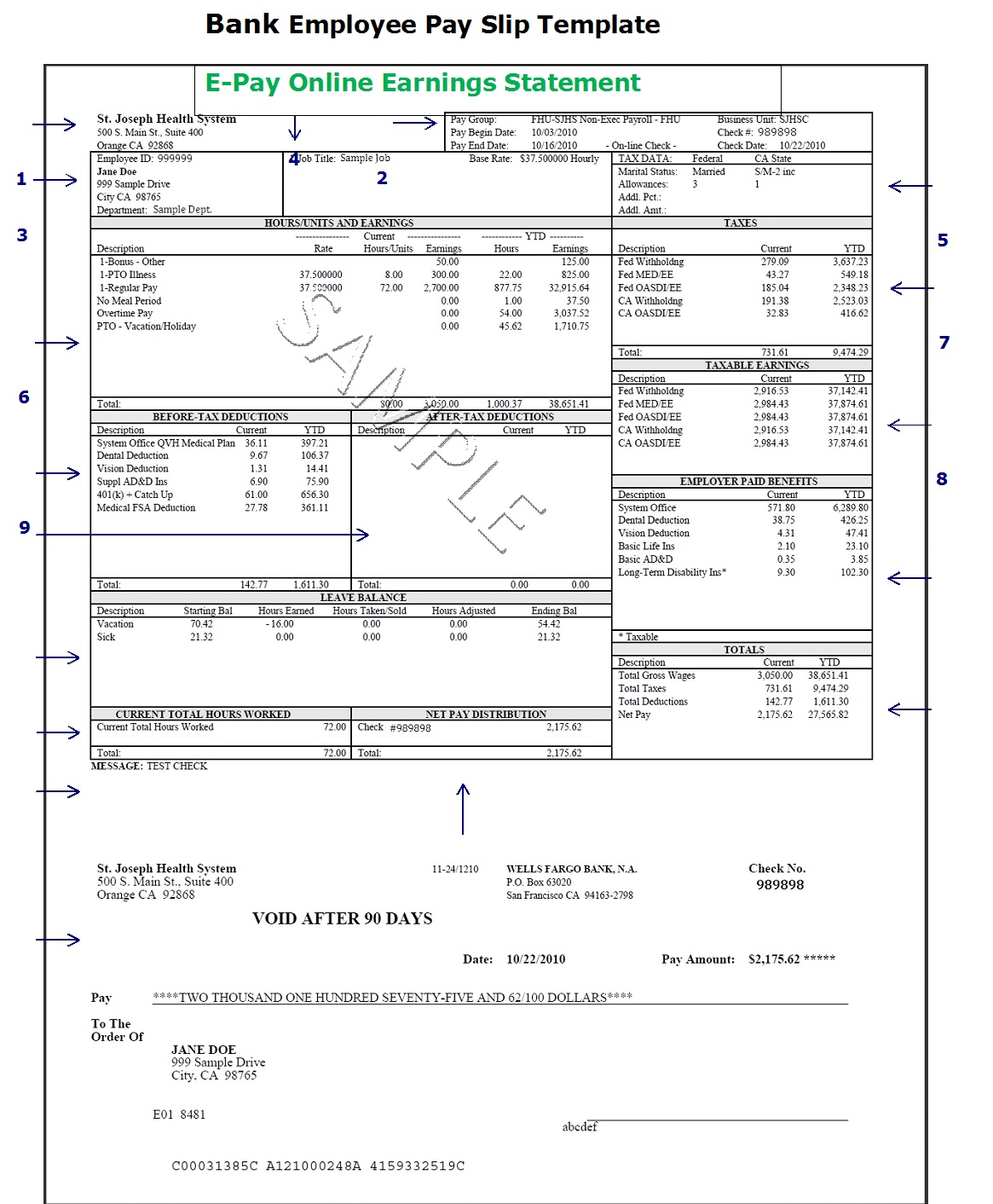 Bank Employee Pay Slip Template