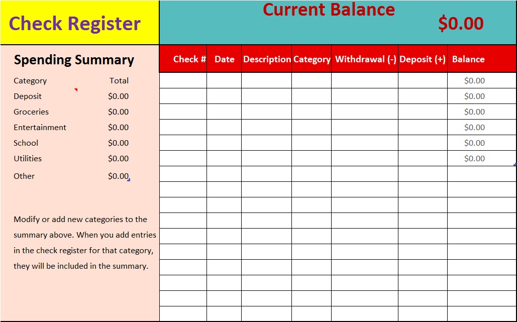 Free Checkbook Register Templates