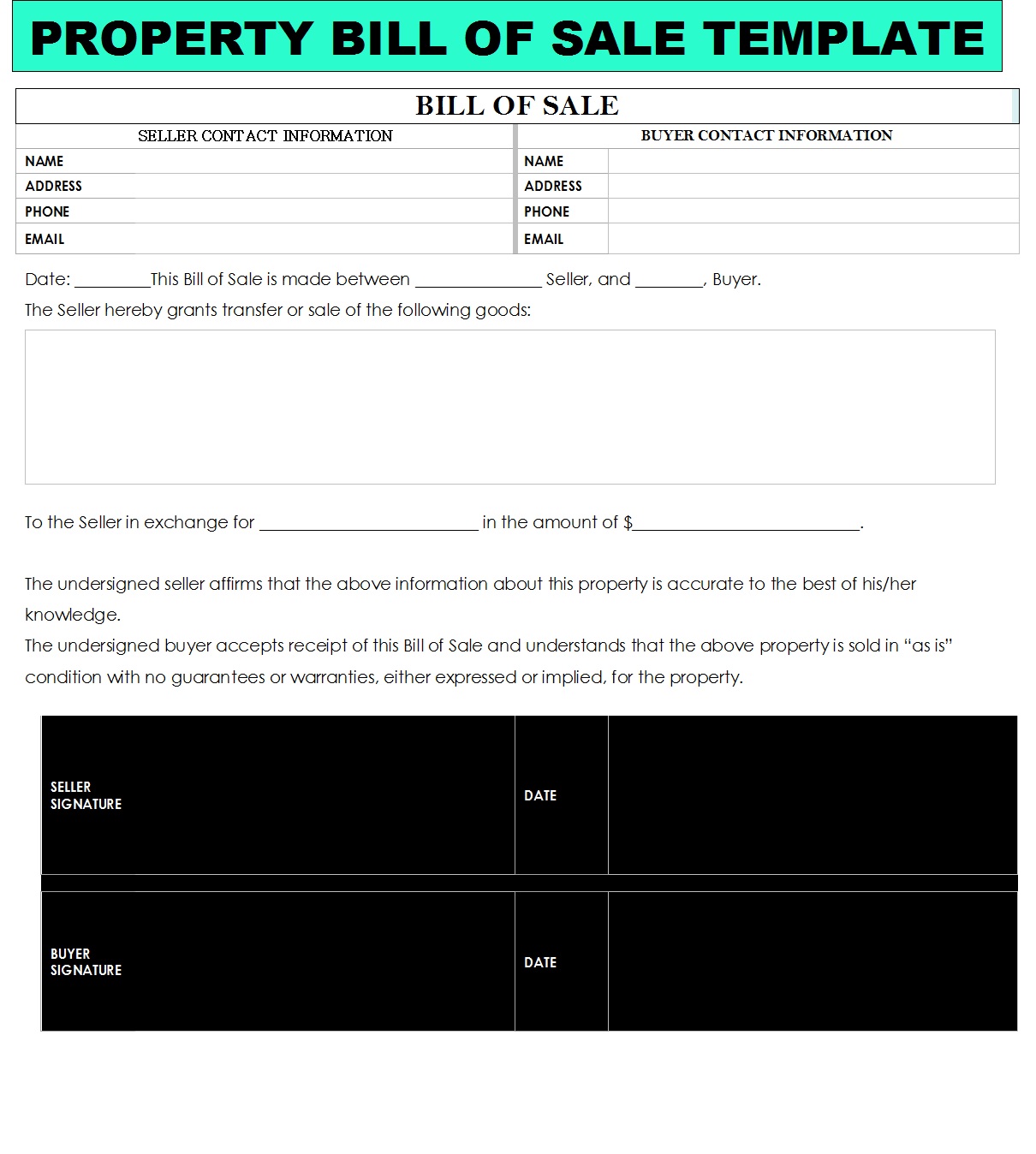 Property Bill Of Sale Templates