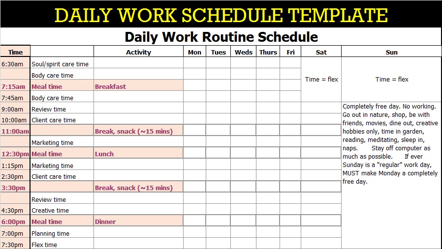 Top 5 Daily Work Schedule Template