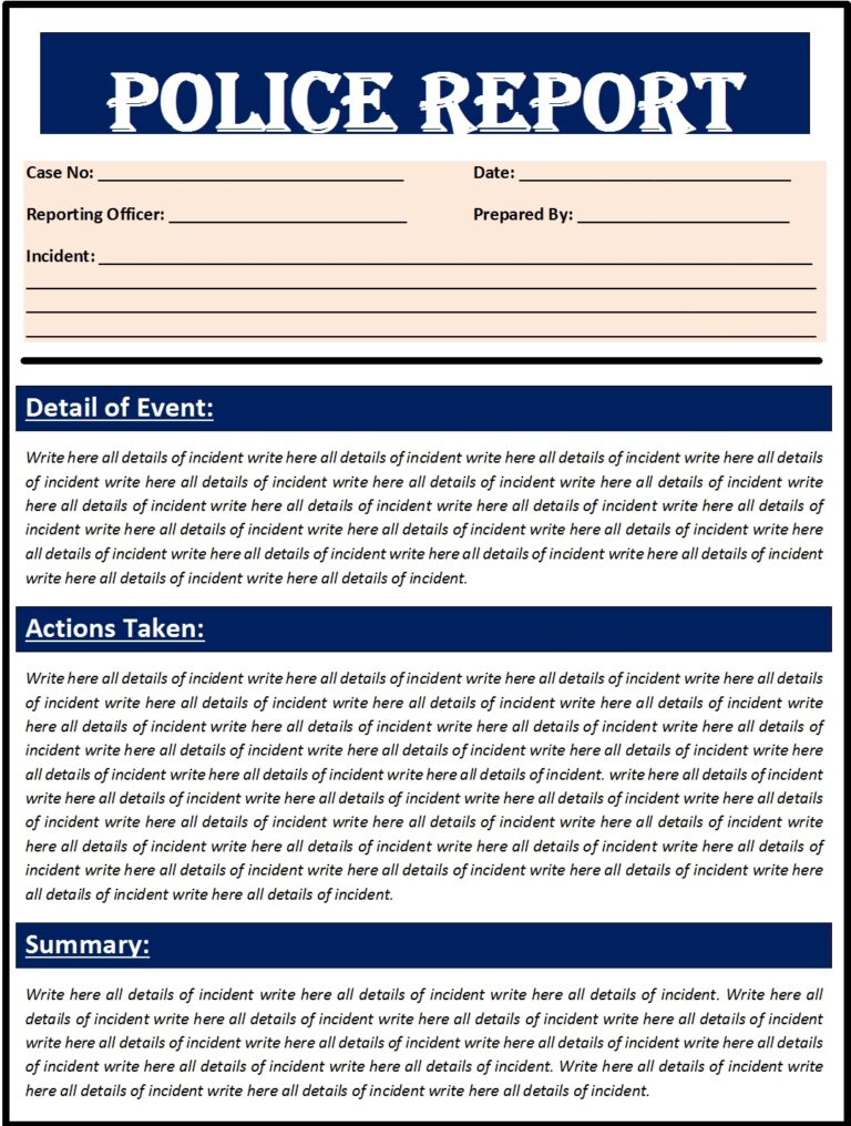 Top 5 Police Report Templates Excel Word Template