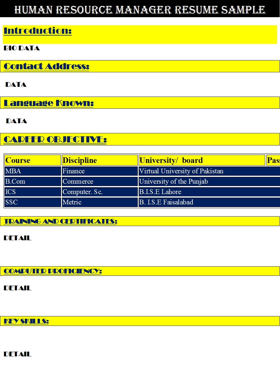 Human Resources Manager Resume Template