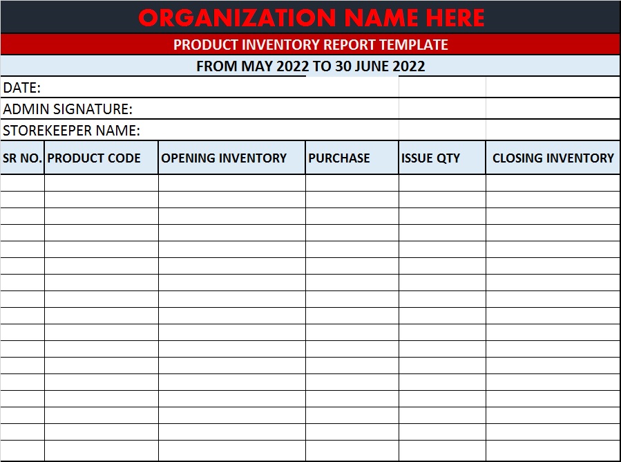 Product Inventory List Templates