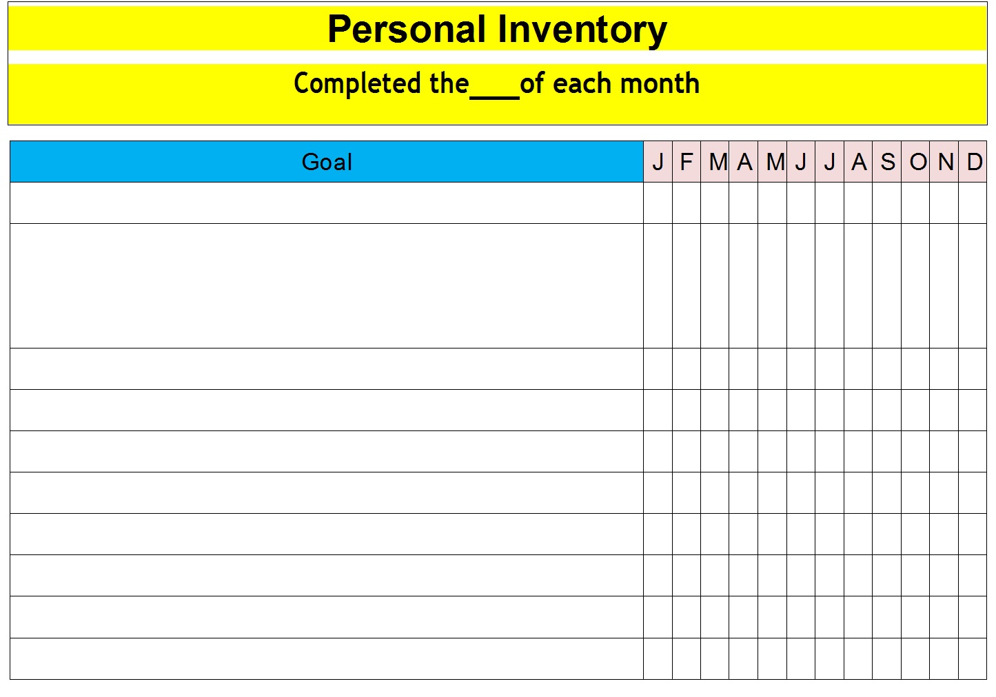 Personal Inventory List Template