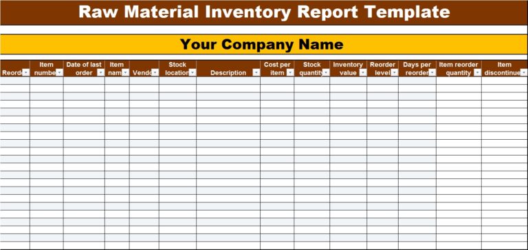 Raw Material Inventory List Templates - Excel Word Template