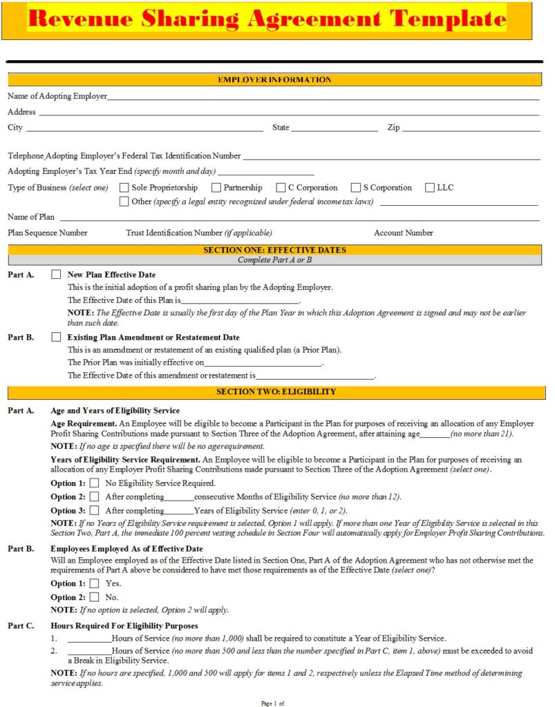 Revenue Sharing Agreement Templates Excel Word Template Revenue Sharing Agreement Templates Excel Word Template