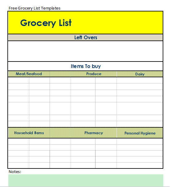 Grocery List Template