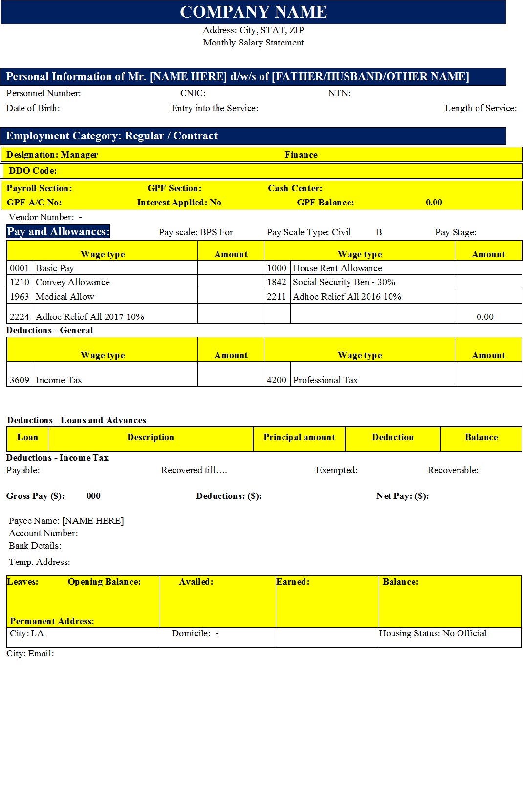 Payslip Template