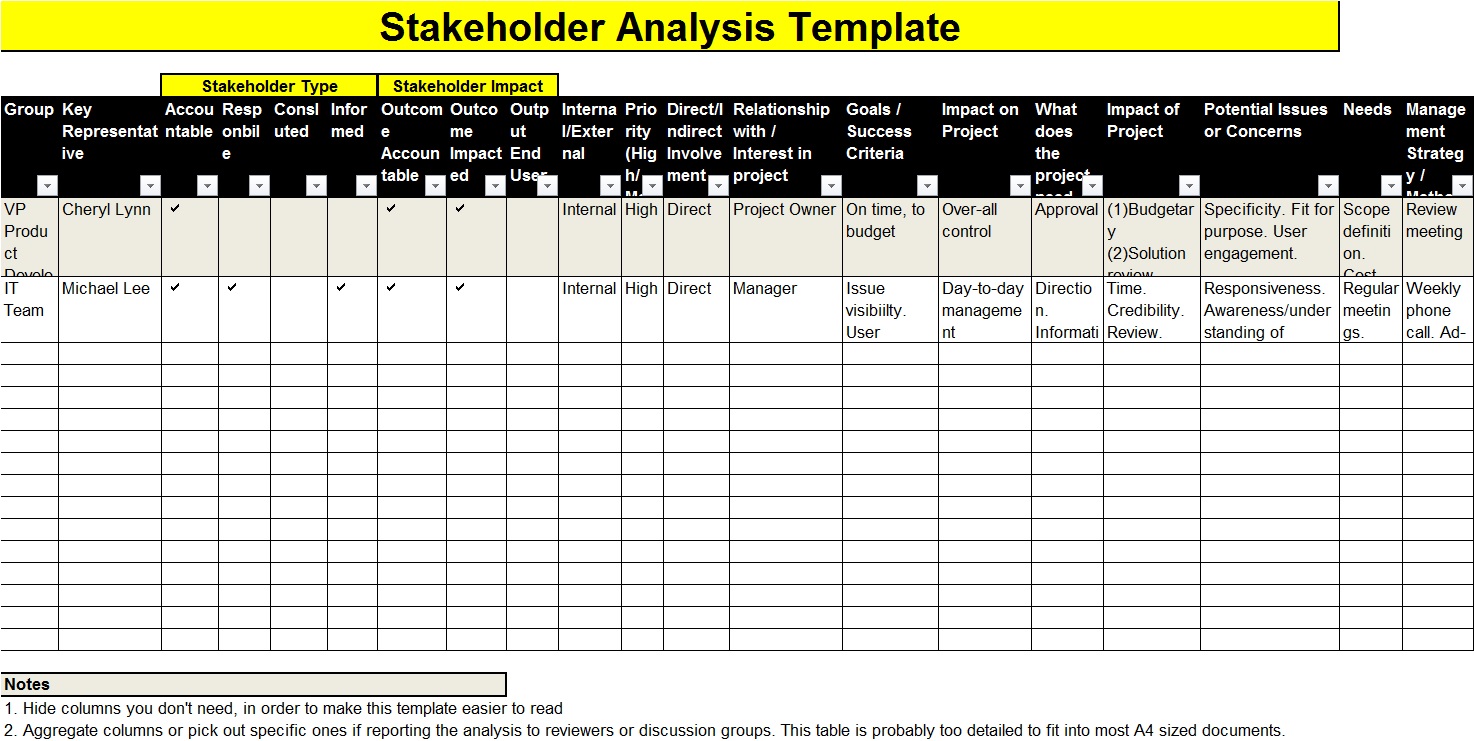 Stakeholder Analysis Matrix Template