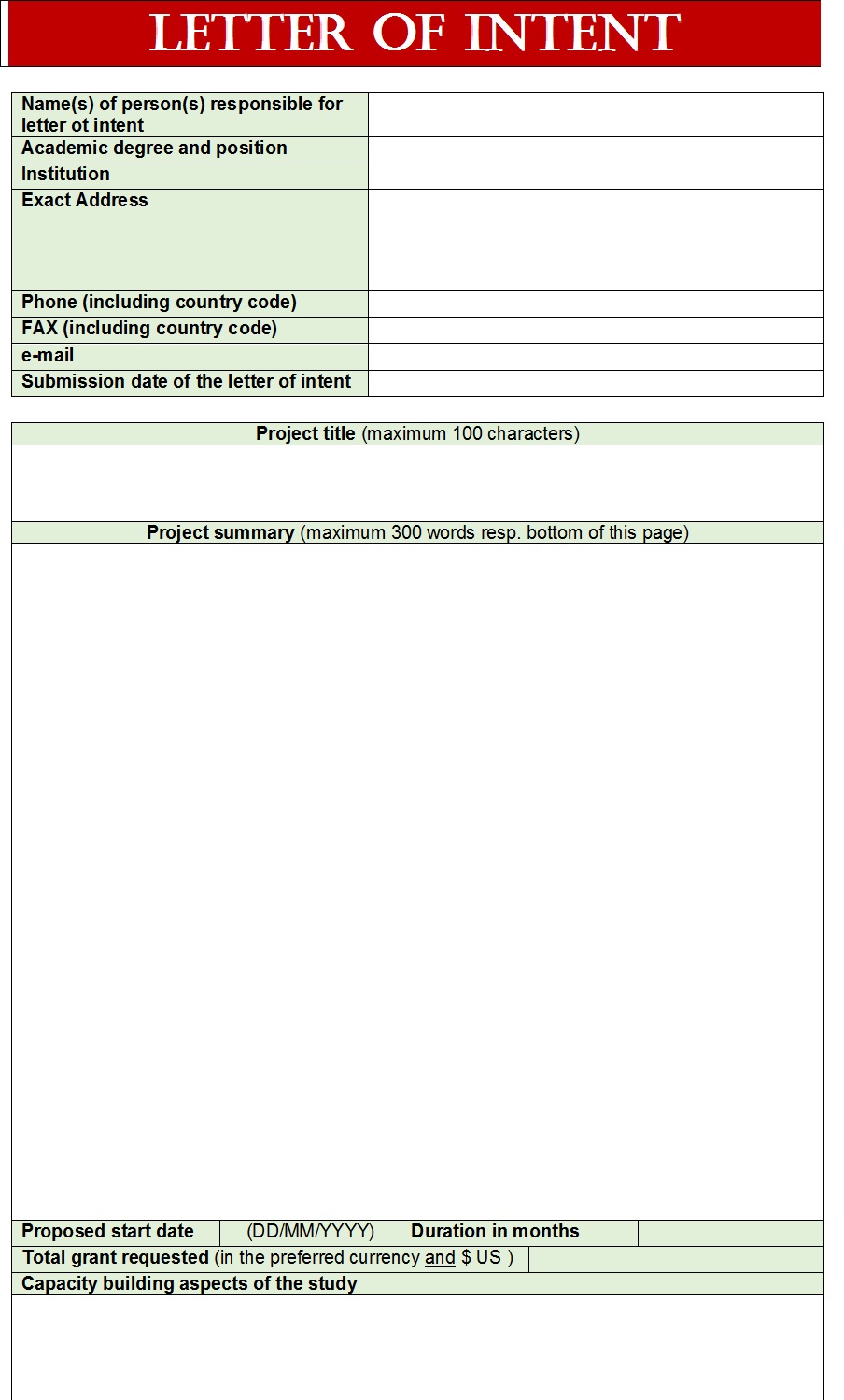 Letter Of Intent Templates