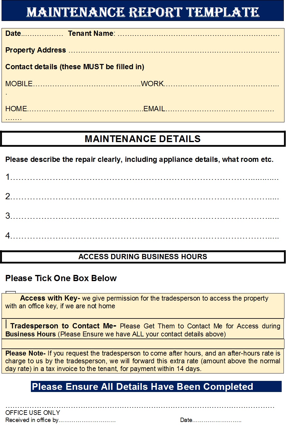 Maintenance Report Templates