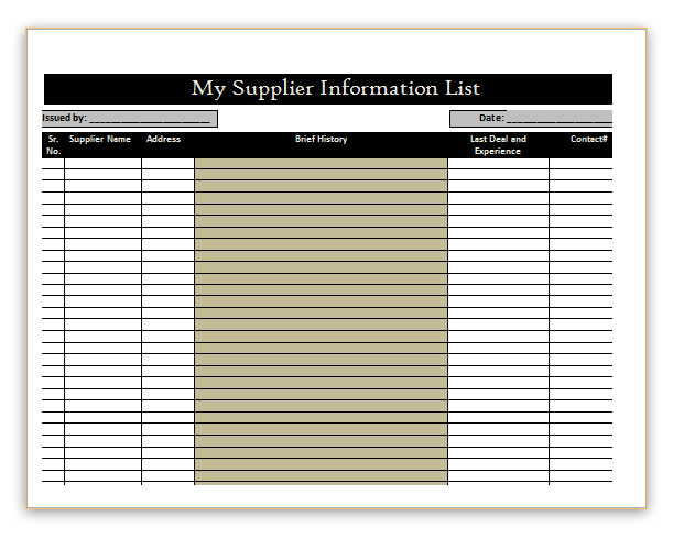 Supplier List Template