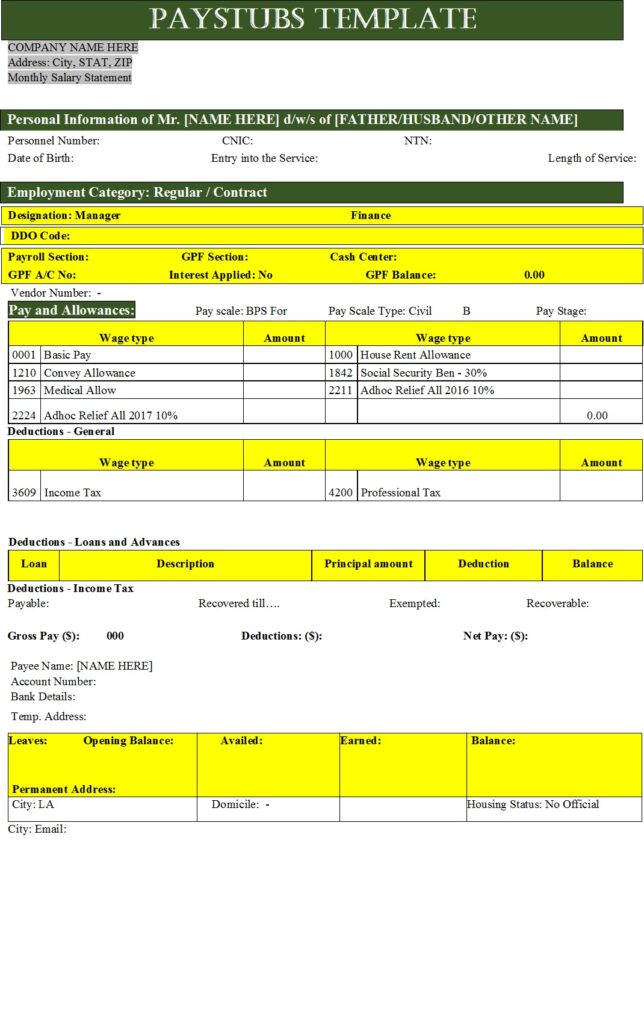 6+Free Pay stub Templates - Excel Word Template