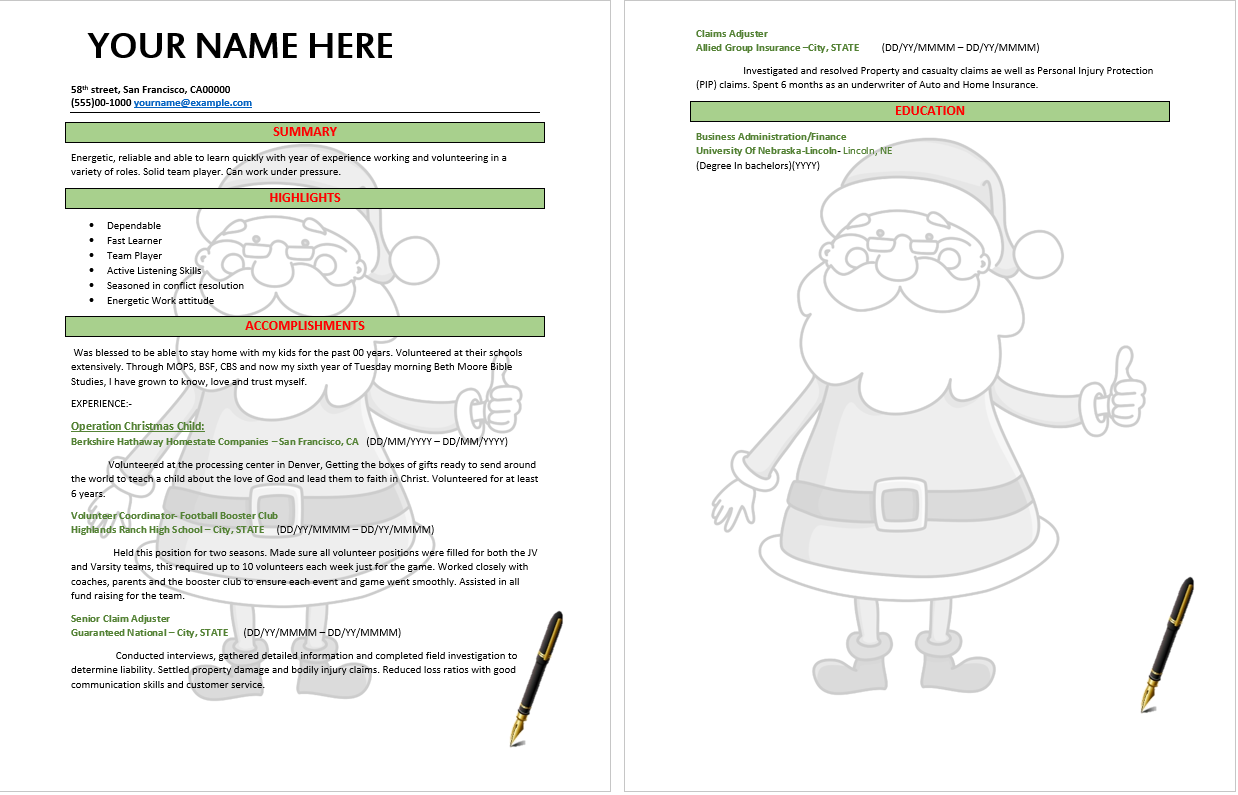 Christmas Resume Templates