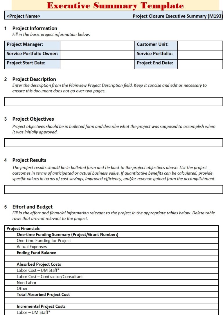 Executive Summary Report Templates - Excel Word Template