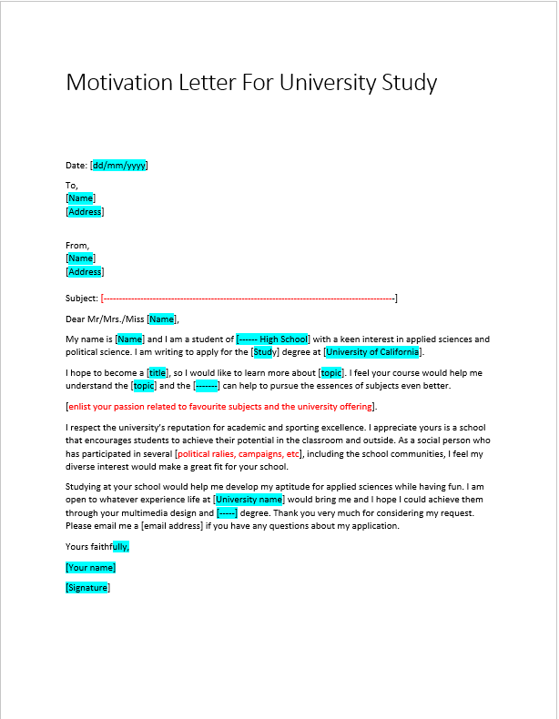 Motivation Letter Templates