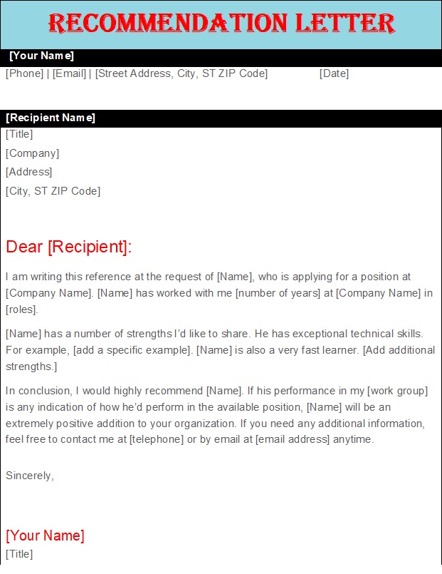 Recommendation Letter Templates