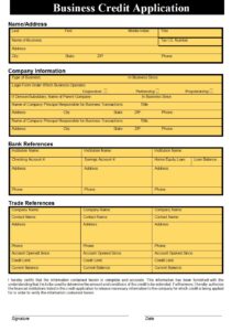 Business Credit Application Samples - Excel Word Template