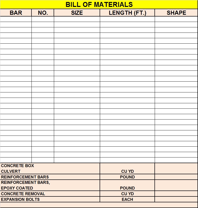 Bill Of Material Templates