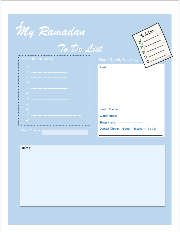 Printable Ramadan To-do List Templates