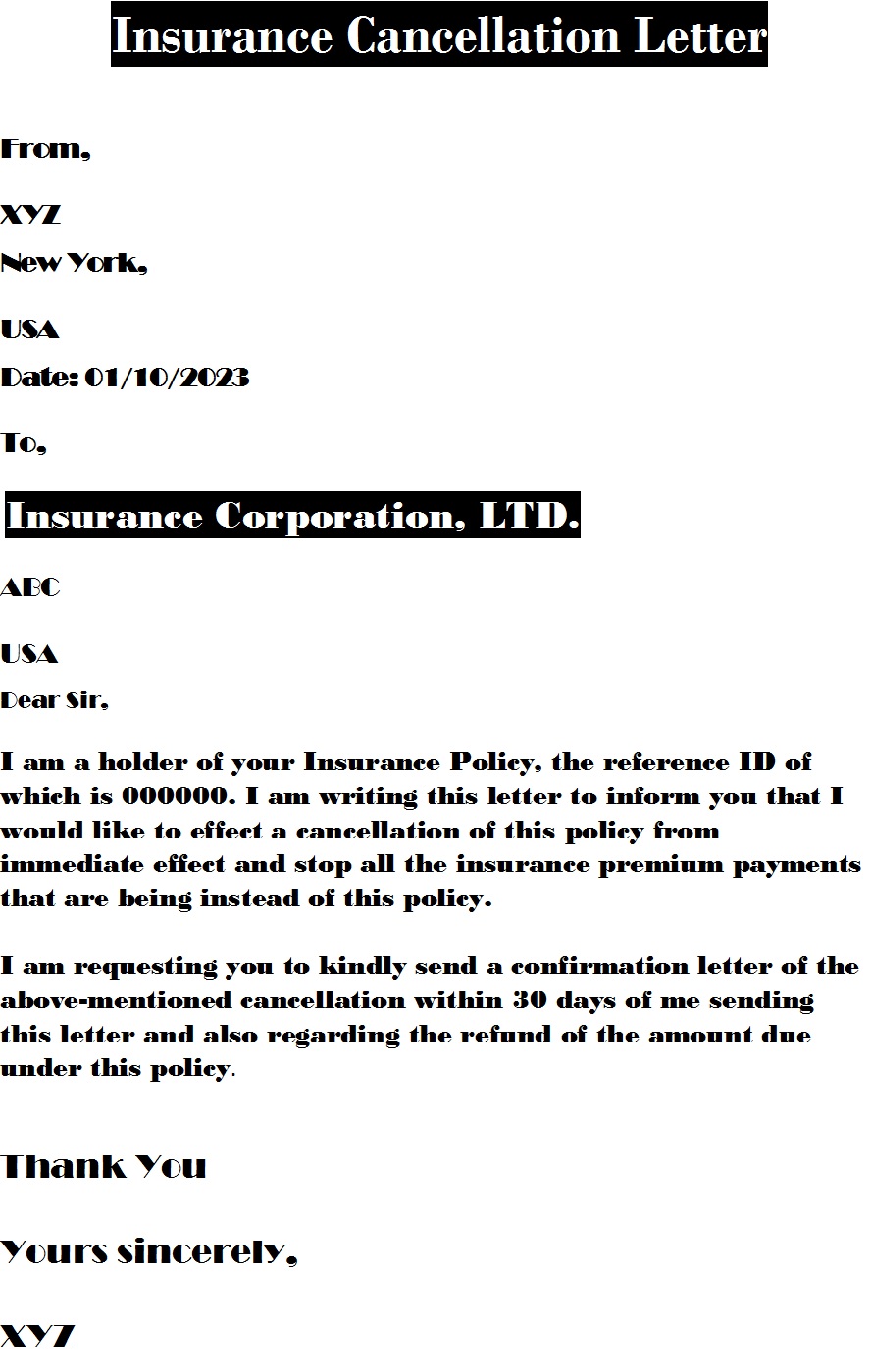 Insurance Cancellation Letter Templates