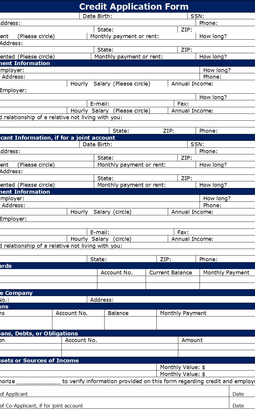 Credit Application Templates