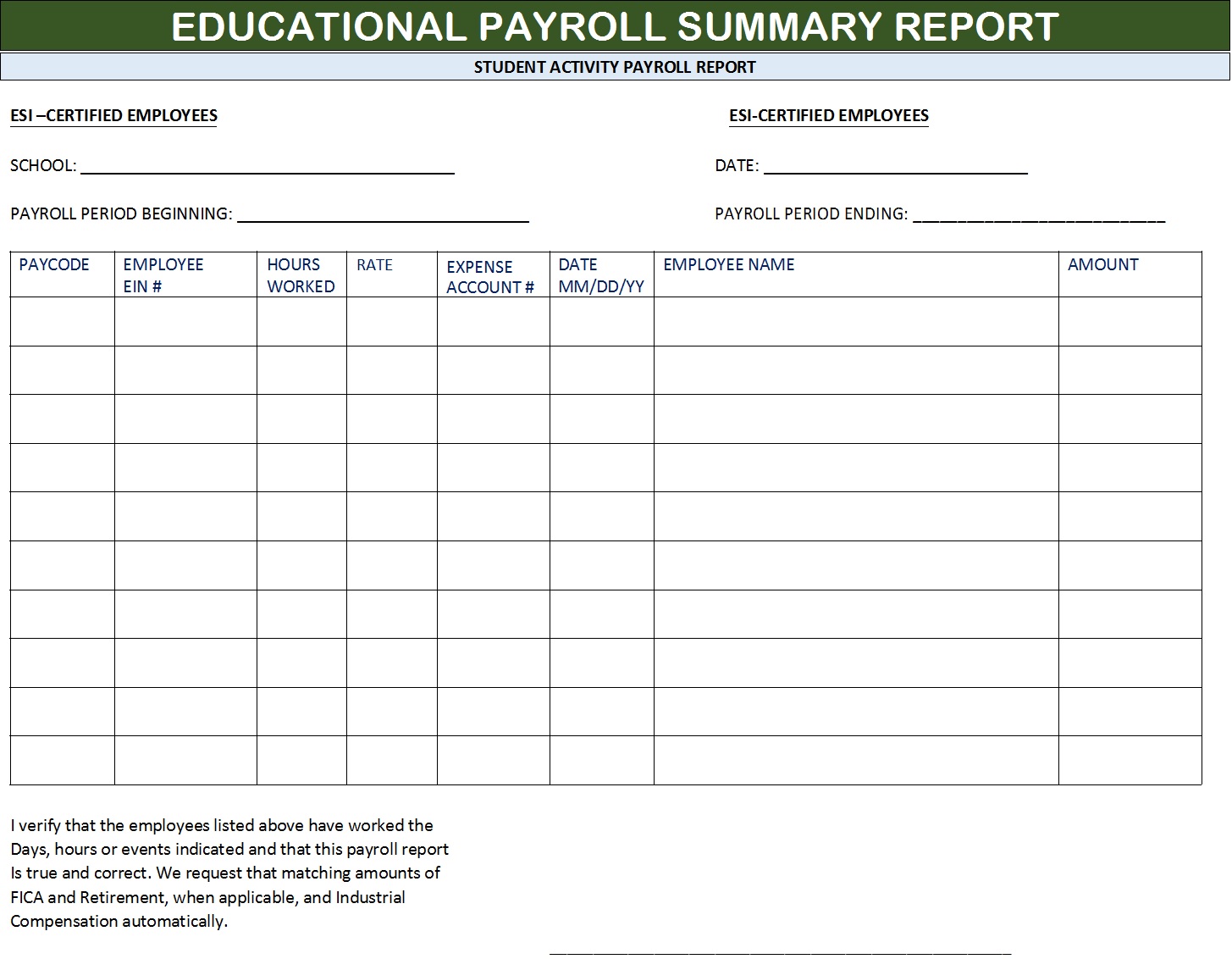 Educational Payroll Report Templates
