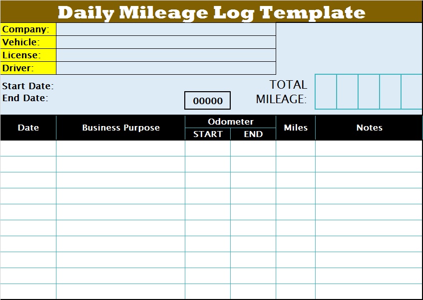 Daily Auto Mileage Log Templates