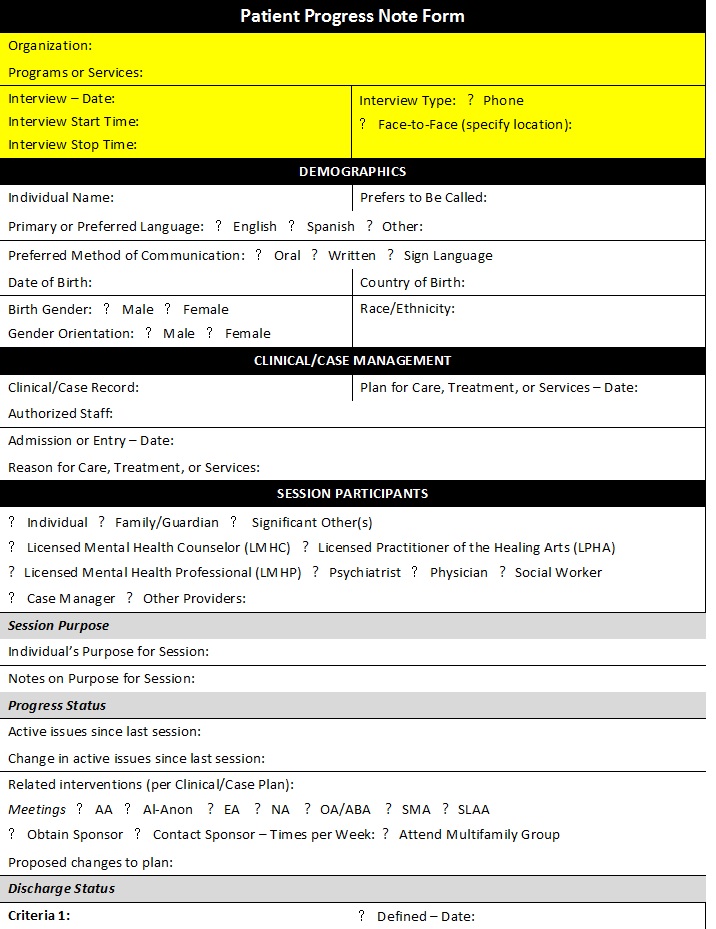 Patient Progess Notes Templates