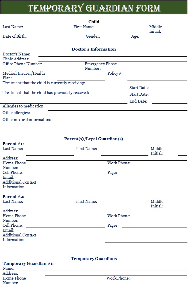 Temporary Guardianship Form Templates