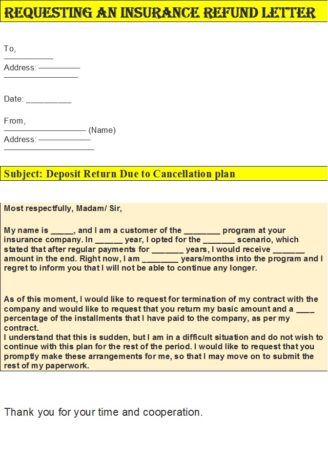 Insurance Refund Letter Templates