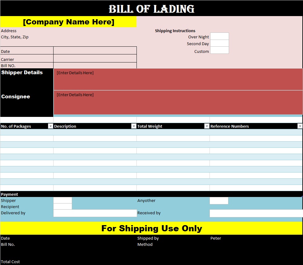 Bill of Lading Templates