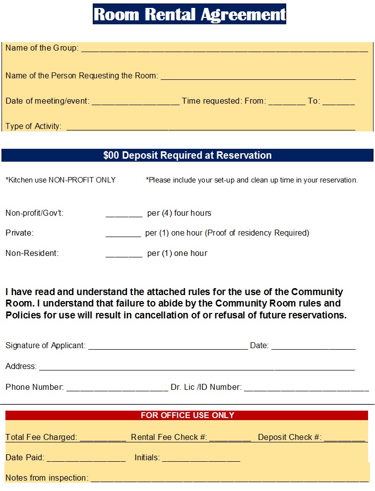 Room Rental Agreement Templates