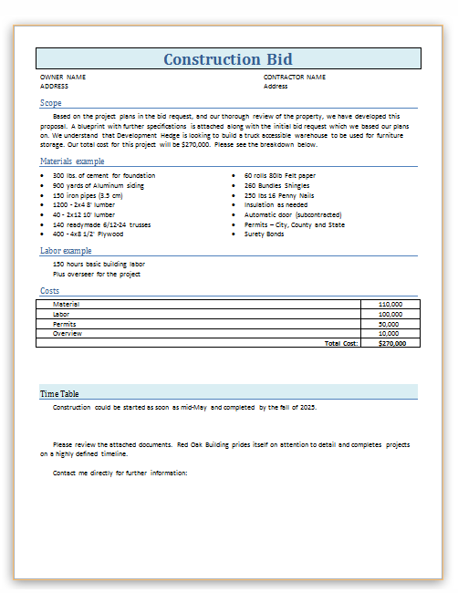 Free Bid Proposal Templates