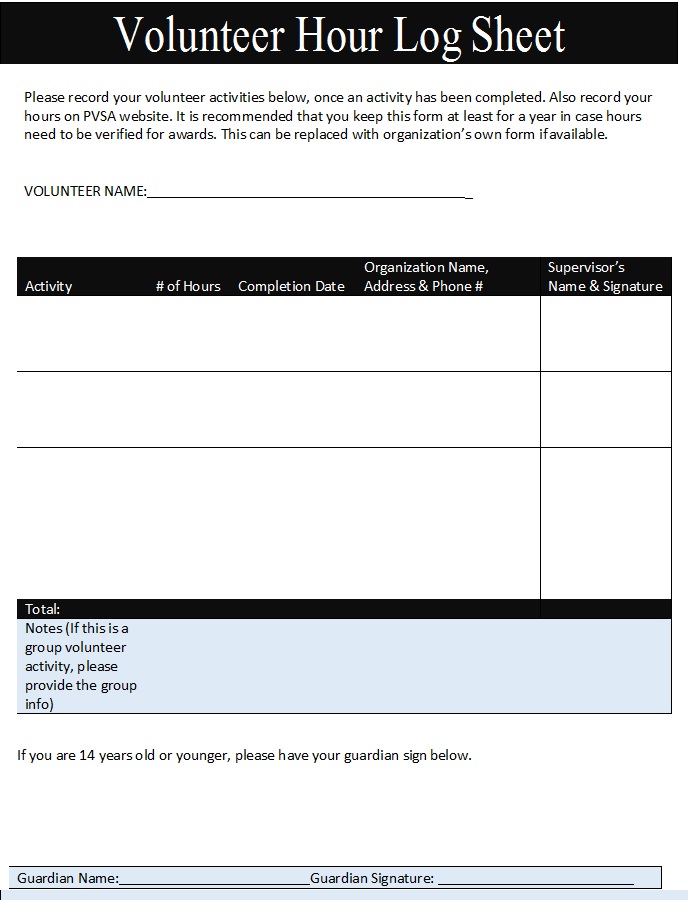 Volunteer Log Sheet Templates