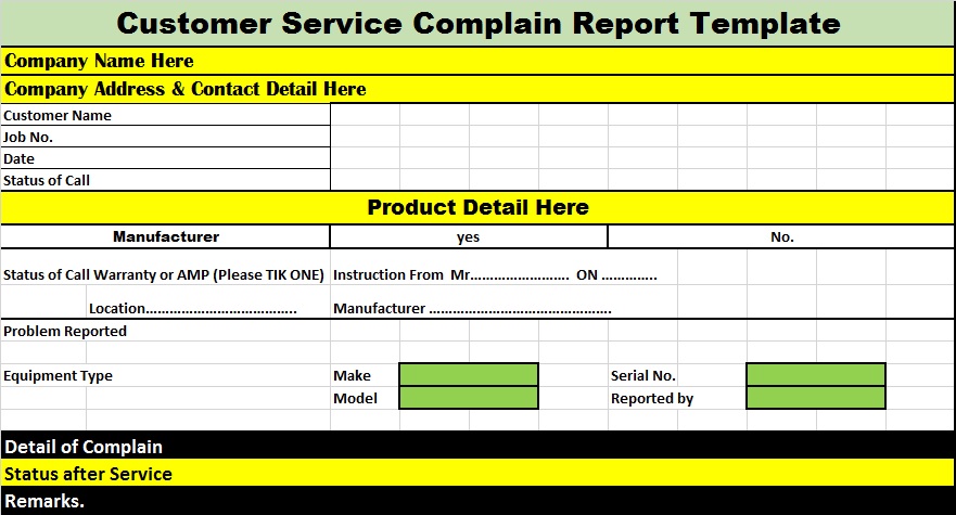 Customer Complain Report Templates