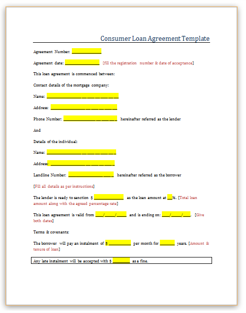 Consumer Credit Contract Templates