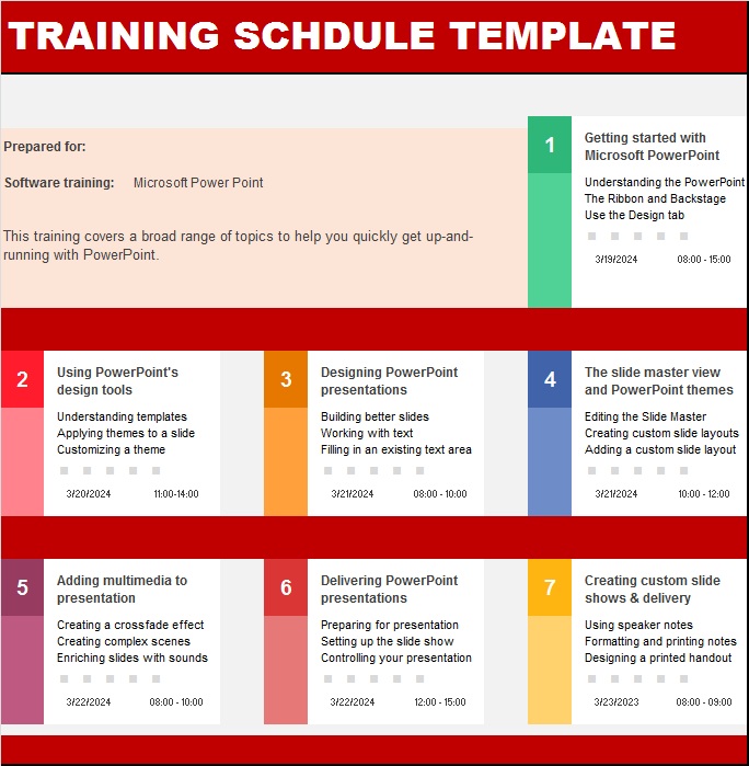 Training time Schedule Templates