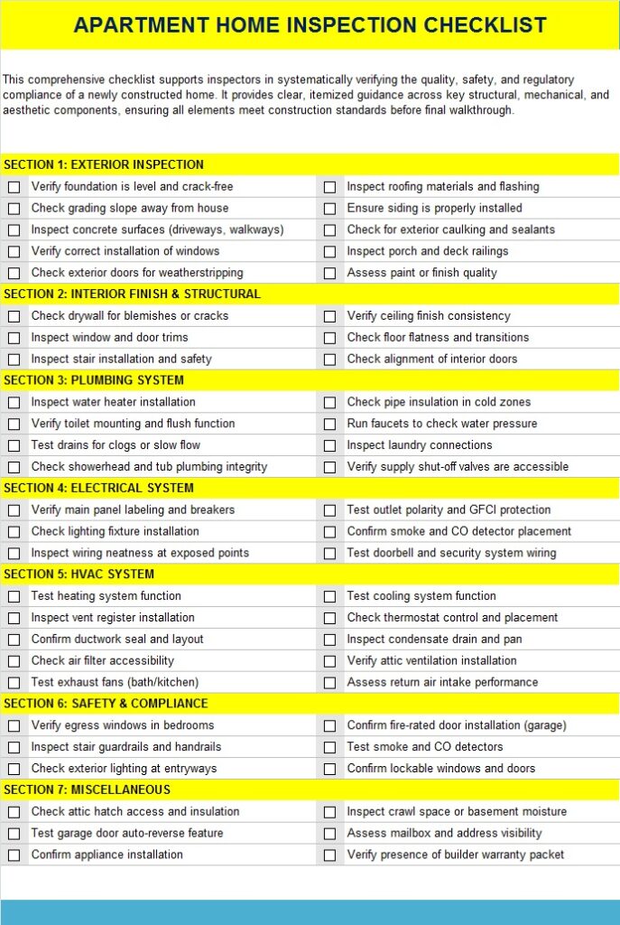 Apartment Inspection Checklist Template - Excel Word Template